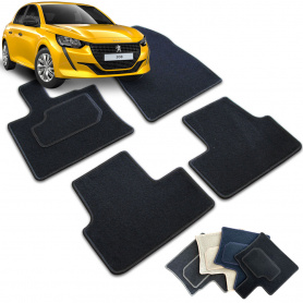 Peugeot 208 II Softmat custom front and rear (2 parts) floor mats in needle punched and serged carpet