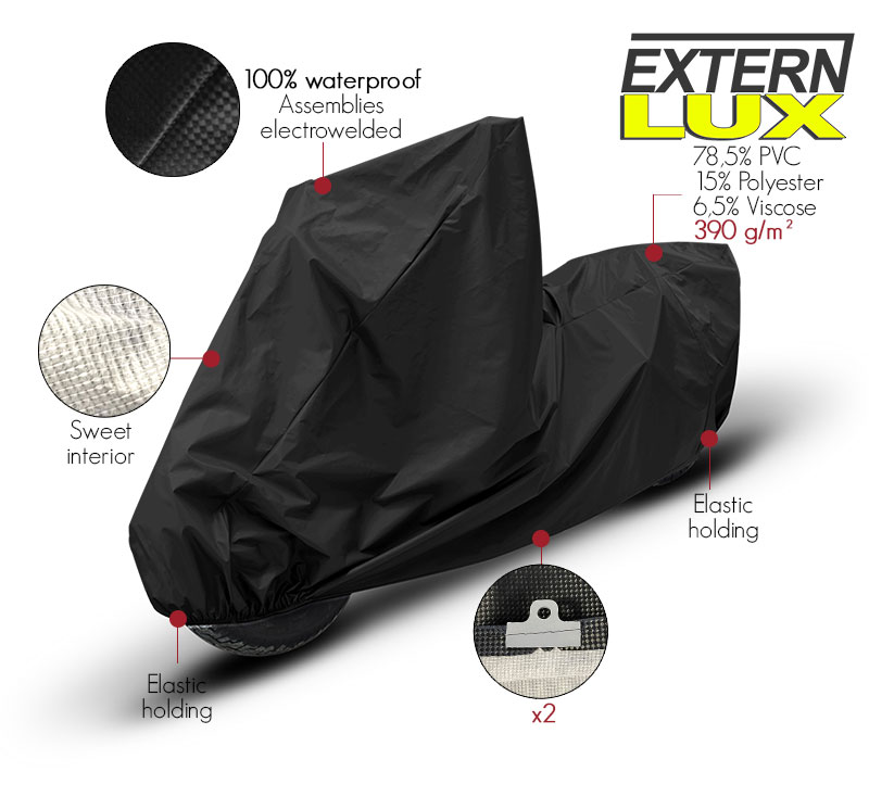 outdoor protective motorcycle cover in black carbon style PVC ExternLux®
