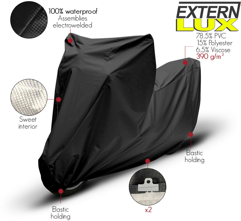 outdoor protective motorcycle cover in black carbon style PVC ExternLux®