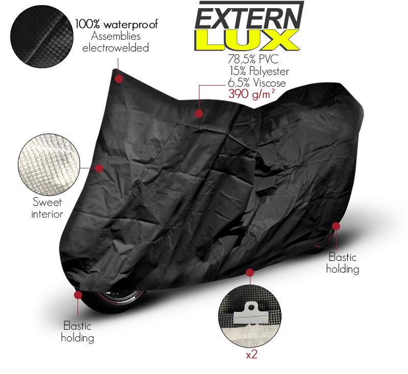 outdoor protective motorbike cover in black carbon style PVC ExternLux®