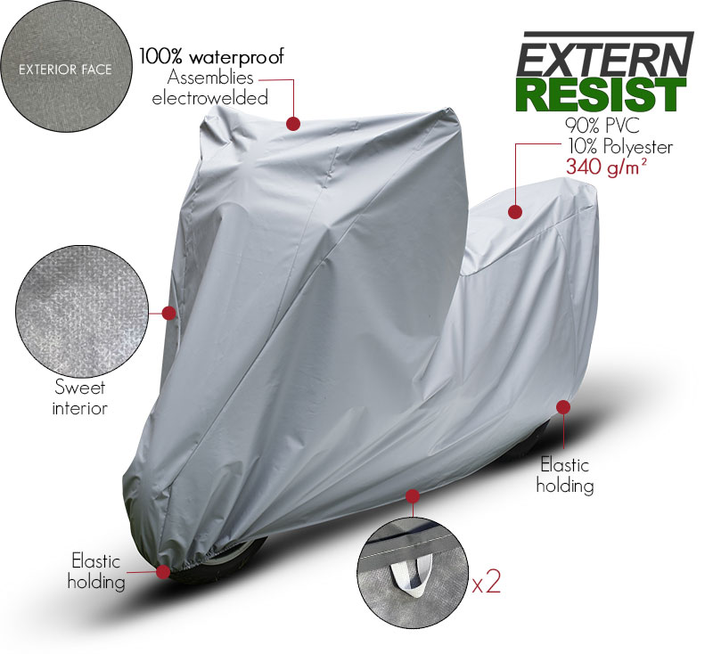 outdoor protective motorcycle cover in grey PVC ExternResist®