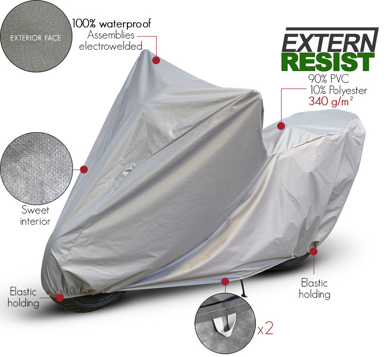 outdoor protective motorcycle cover in grey PVC ExternResist®