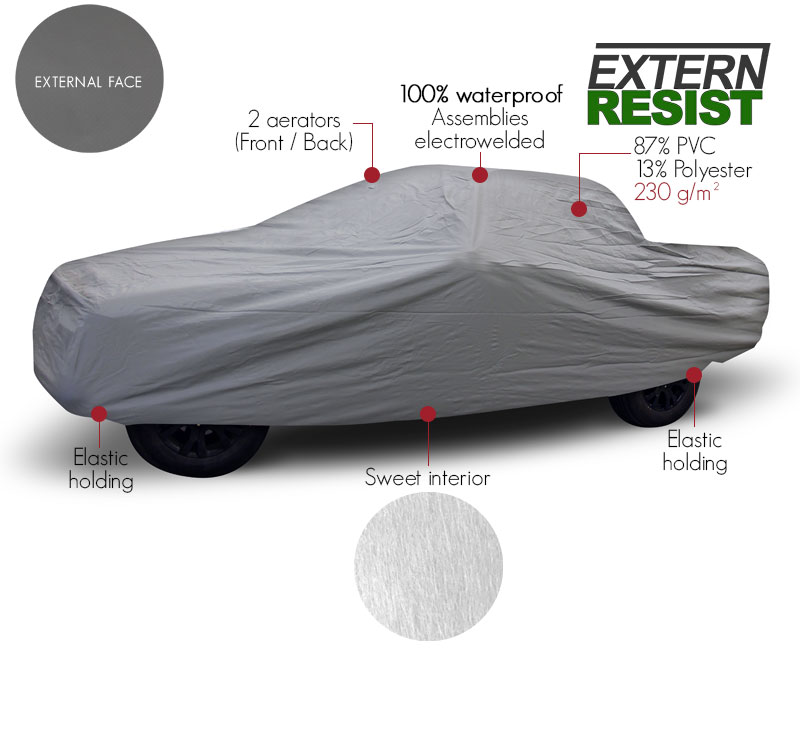 outdoor protective car cover in grey PVC ExternResist