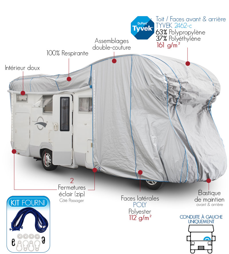 Housse protection camping-car capucine - Bâche TYVEK® TOP COVER 2462-C haut  de gamme !