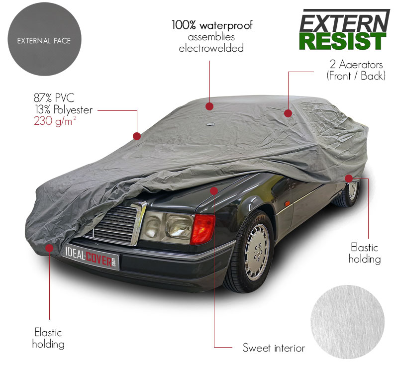 outdoor protective car cover in grey PVC ExternResist