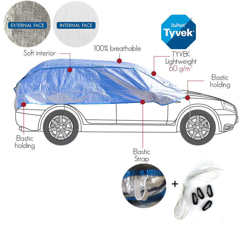 Demi-bâche protection Volkswagen Golf 7 Alltrack - demi-housse Tyvek®  DuPont™ : usage mixte
